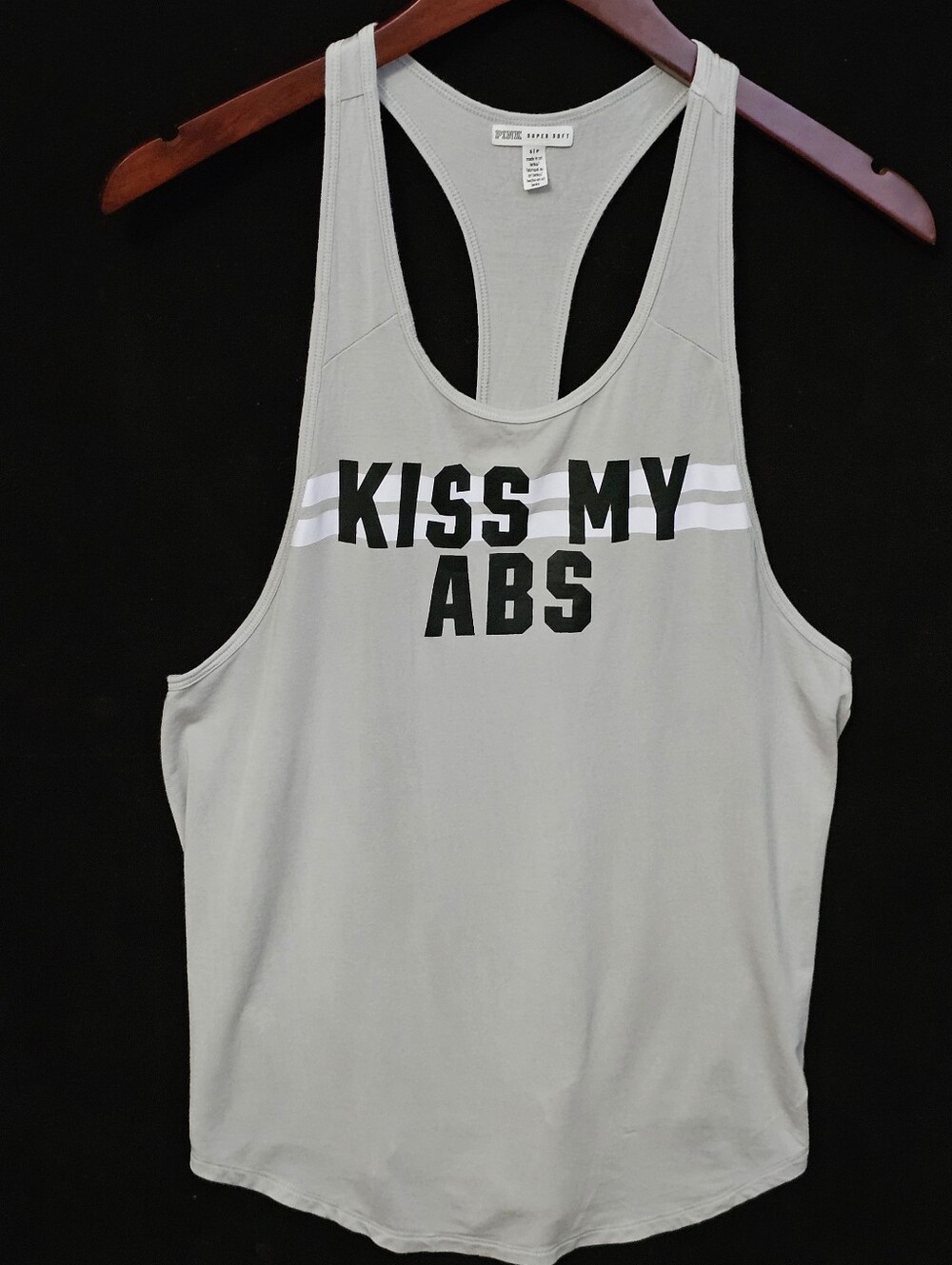 PINK Super Soft 'Kiss My Abs' Tank Top - Light Gray S/P